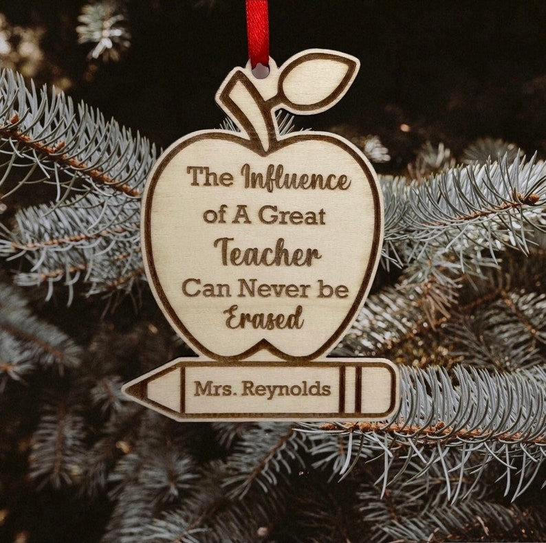 School Teacher Personalized School Apple Ornament Laser Cut Pencil Custom Teacher Gifts - Image 3