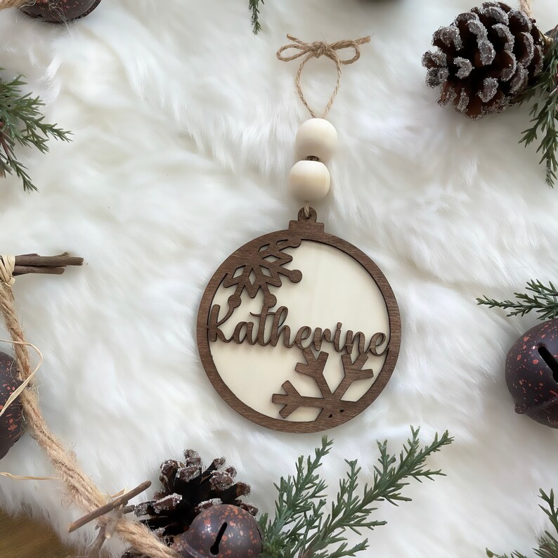 Christmas Ornament Personalized Name Tree Decor Snowflake Ornament Custom Laser Cut Bead - Image 3