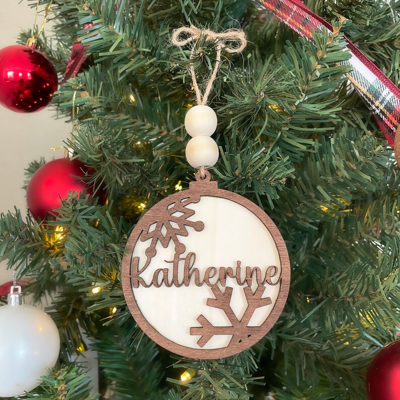 Christmas Ornament Personalized Name Tree Decor Snowflake Ornament Custom Laser Cut Bead - Image 4