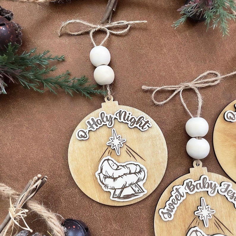Baby Jesus in a Manger Christmas Ornament Nativity The reason For The Season Ornament - Image 3