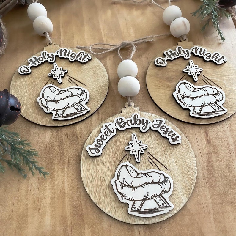 Baby Jesus in a Manger Christmas Ornament Nativity The reason For The Season Ornament - Image 7