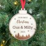 First Christmas Personalized Ornament Pine Trees Snowflake Our First Christmas As Mr and Mrs Ornament