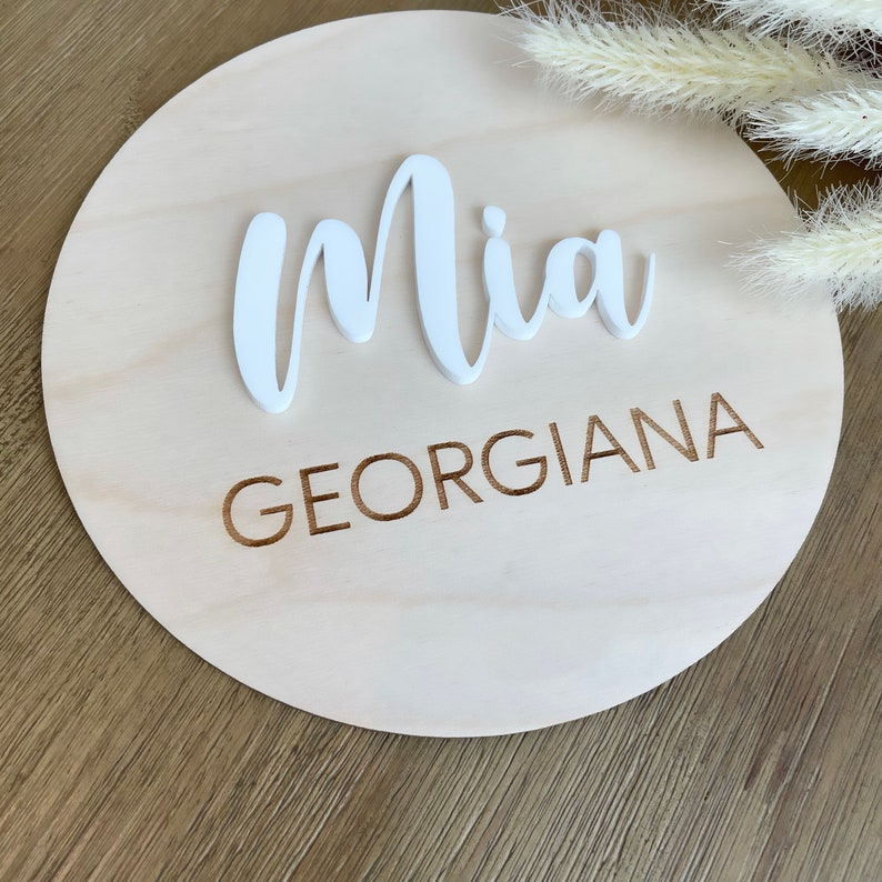 Baby Name Plaque, Birth Baby Display Sign, Nursery Name Sign, Wood Baby Name Sign, Nursey Decoration, Round Baby Name Sign - Image 6