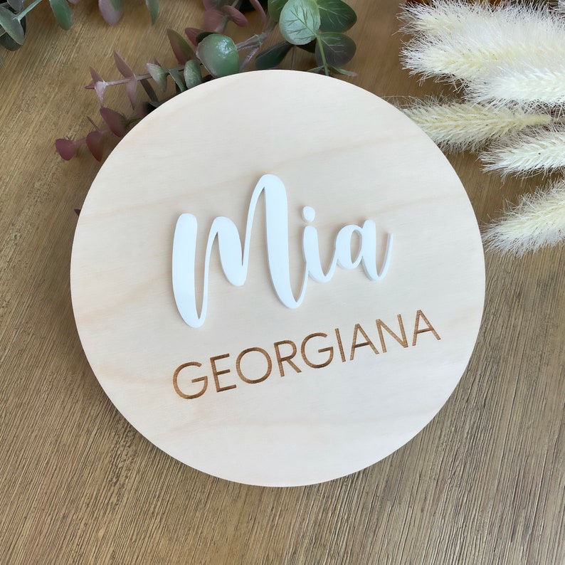 Baby Name Plaque, Birth Baby Display Sign, Nursery Name Sign, Wood Baby Name Sign, Nursey Decoration, Round Baby Name Sign - Image 3