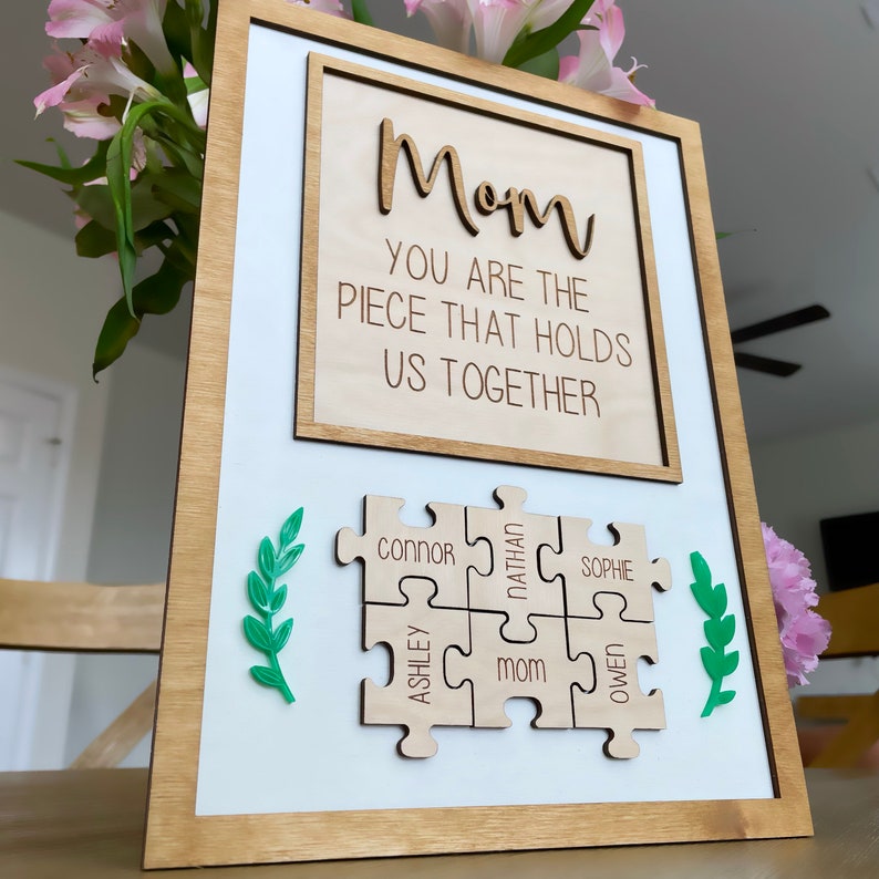 Personalized Puzzle Piece Mom Gift Sign Custom Mothers Day Gift Wall Decor Family Keepsake Siblings Puzzle Wall Art Sign Parent Present - Image 3