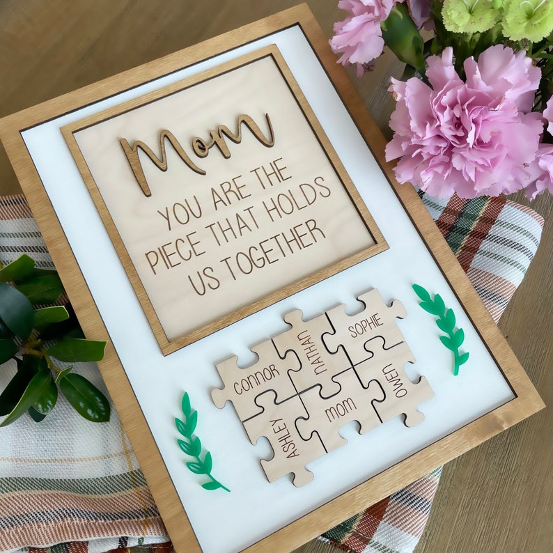 Personalized Puzzle Piece Mom Gift Sign Custom Mothers Day Gift Wall Decor Family Keepsake Siblings Puzzle Wall Art Sign Parent Present - Image 4