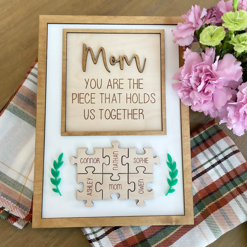 Personalized Puzzle Piece Mom Gift Sign Custom Mothers Day Gift Wall Decor Family Keepsake Siblings Puzzle Wall Art Sign Parent Present - Image 7