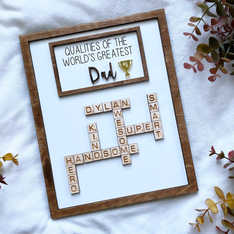 Personalized Scrabble Father's Day Gift Sign World's Greatest Dad Award Sign Plaque Custom Wooden Father Gift Sign Number 1 Dad Of The Year - Image 4