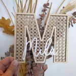 Personalized Baby Name Announcement Sign Wooden Newborn Name Sign Birth Announcement Sign Custom Wood Name Rattan Sign Hello World Decor