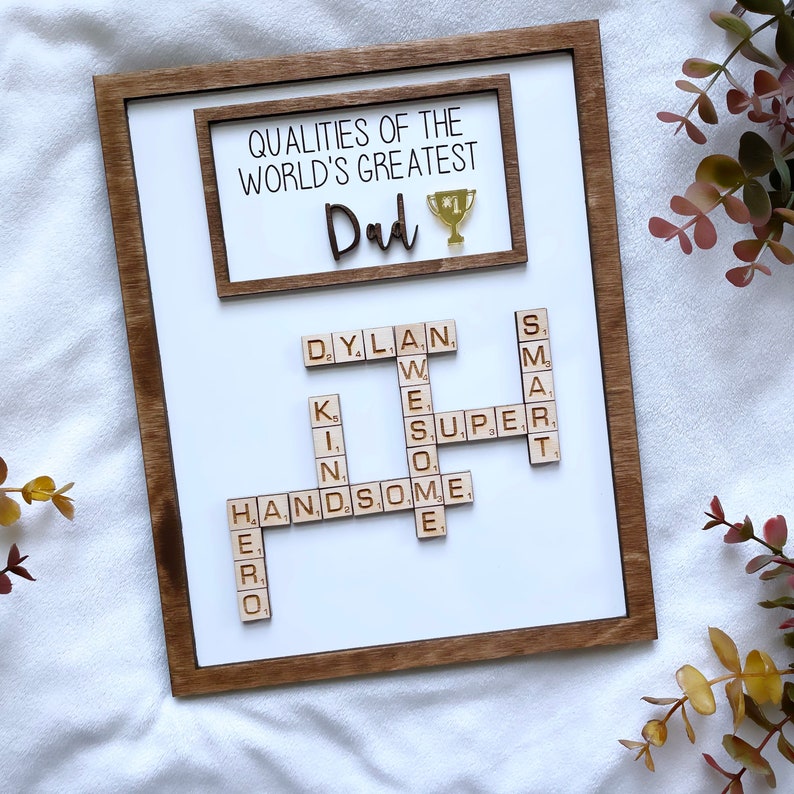 Personalized Scrabble Father's Day Gift Sign World's Greatest Dad Award Sign Plaque Custom Wooden Father Gift Sign Number 1 Dad Of The Year - Image 5