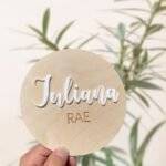 Baby Name Plaque, Birth Baby Display Sign, Nursery Name Sign, Wood Baby Name Sign, Nursey Decoration, Round Baby Name Sign