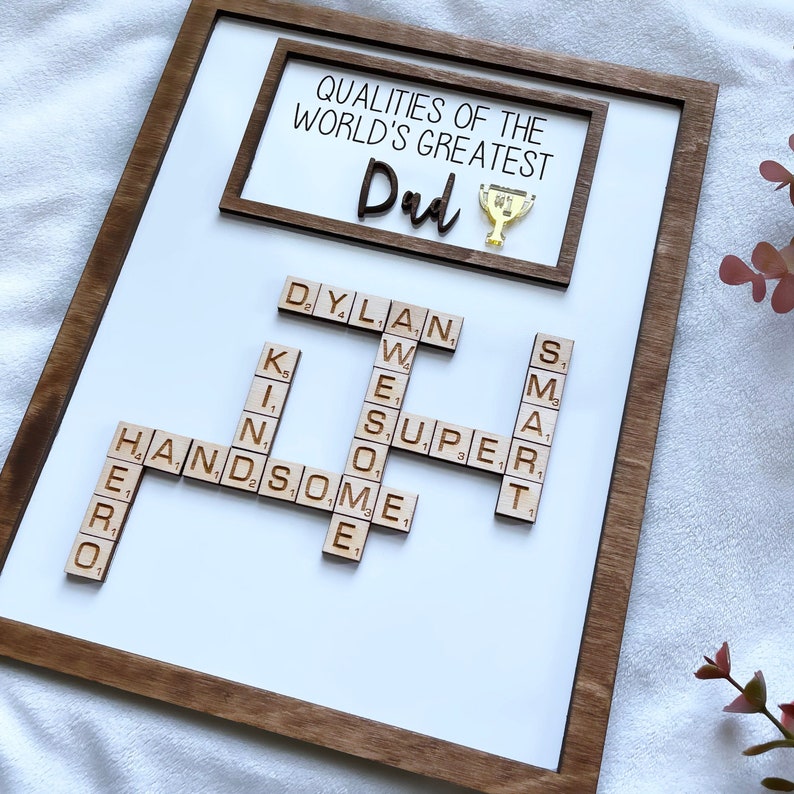 Personalized Scrabble Father's Day Gift Sign World's Greatest Dad Award Sign Plaque Custom Wooden Father Gift Sign Number 1 Dad Of The Year