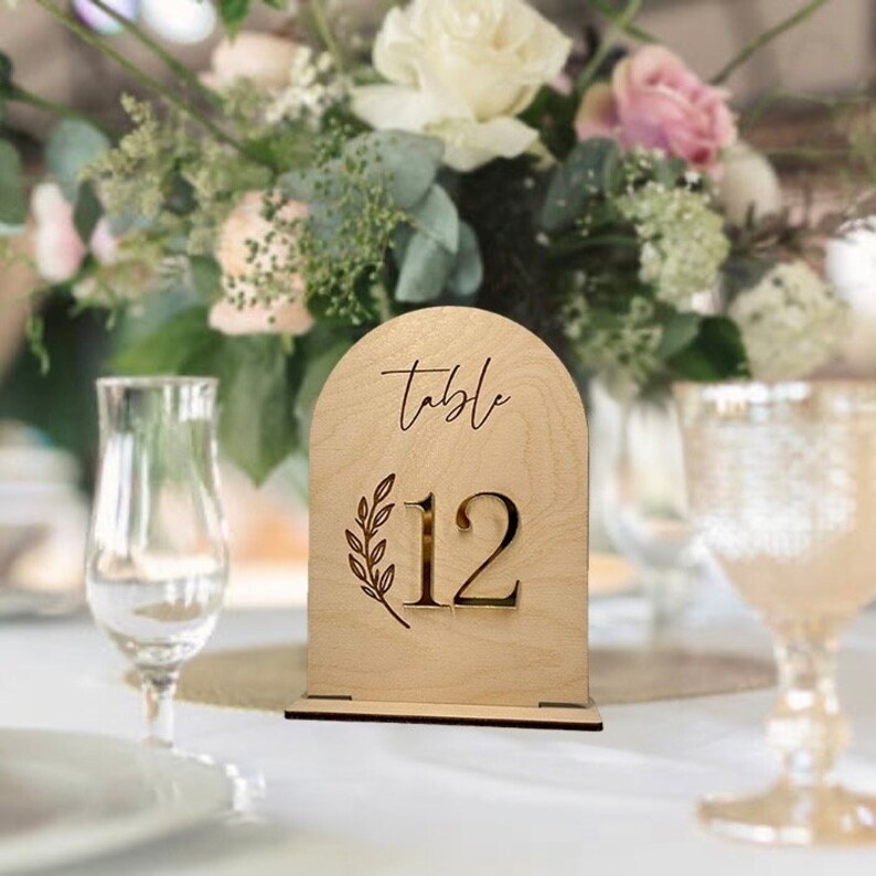Table Numbers With Stands | Arched Table Sign | Wedding Table Numbers | Wedding Signage | Gold Acrylic Table Numbers | Wedding Table Decor - Image 4