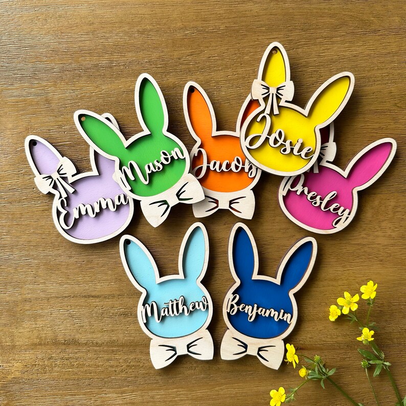 Easter Basket Name Tag, Personalized Easter Basket Tag, Custom Kids Easter Tag, Wood Bunny Head Easter Tag, Easter Decor, Easter Basket Gift - Image 3