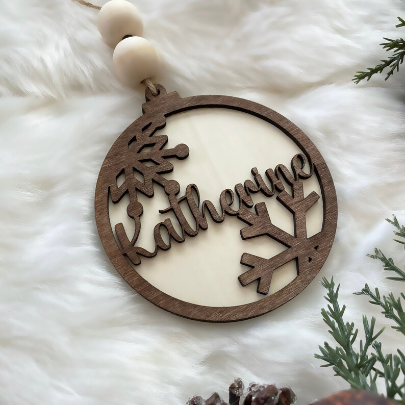 Christmas Ornament Personalized Name Tree Decor Snowflake Ornament Custom Laser Cut Bead