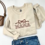 Mama Bow Embroidered Crewneck Sweatshirt, Mama Sweatshirt, Personalized Crewneck Sweater, Embroidered Bow Mom Crewneck, Mothers Day Gift