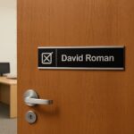 Personalized Office Name Plate with Logo, Custom Engraved Office Sign, Office Wall Plate, Business Job Title Plaque, Workplace Door Name Tag