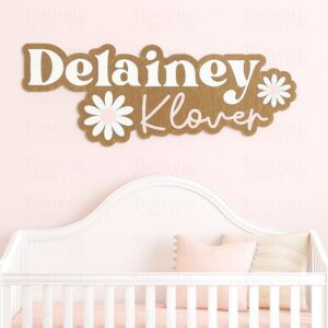 Personalized Daisy Name Sign, Custom Wooden Nursery Wall Decor, Floral Baby Name Sign, Girls Room, Flower Nursery Name Sign, Boho Daisy Sign